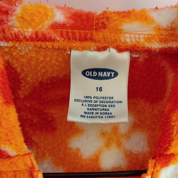 (2 for $15) Old Navy orange floral zip up hooded fleece girl's size 16 - Picture 5 of 6